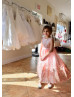 Satin Tulle Gold Lace Trim Tea Length Flower Girl Dress